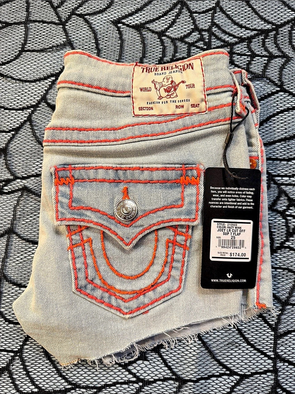 True Religion Joey LR Cut Off Sup T Flap Cutoff Jean Shorts in Gray Waist 25 NWT